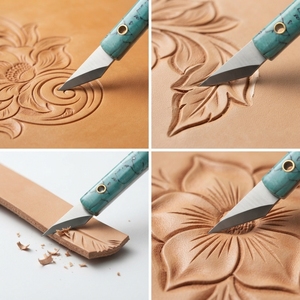 Couteau à découper et à affiner le cuir en acier au carbone personnalisé, manche en résine turquoise, outil de sculpture du cuir, fournisseur en gros - Product Image 6