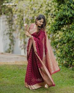 Ocassional wear Soft Lichi Silk with Jacquard work All-Over Butti & Paisley Design Pallu Saree-Jacquard work Blouse Saree <b>Love</b> - Product Image 5
