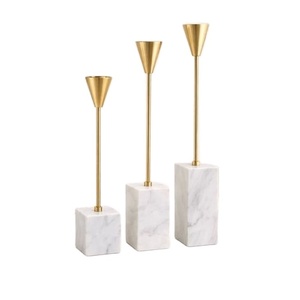 Luxury White Marble Base Gold Metal Candle Holder Set Modern Minimalist Decorative Candle <b>Stand</b> Elegant Handmade Contemporary - Product Image 1