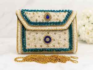 Gold Plated Antique Imitation <b>Clutch</b> <b>Bag</b> with Kundan Stones and <b>Green</b> Gemstone Bridal Purse <b>for</b> <b>Wedding</b> and Party Gifts - Product Image 4