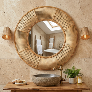 Hot Trending New Design Sustainable Rattan Mediterranean Iron Frame Round <b>Mirror</b> Wall Mounting Bathroom Home Decor Gifts - Product Image 4