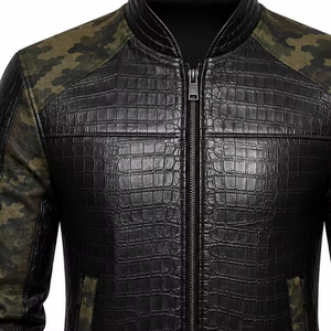Veste en cuir gaufré croco de haute qualité, veste de motard en cuir véritable, vêtements d'extérieur de luxe pour hommes, sur mesure, vente en gros - Product Image 2