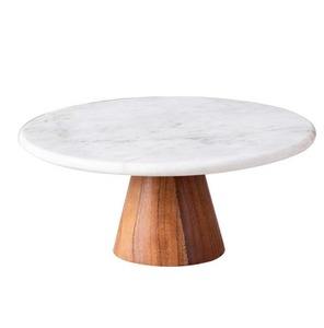 Round Marble <b>Cake</b> Stand with Wooden Base Handmade Circle Dessert Display Stand for Home Use - Product Image 3