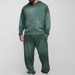 Survêtement d'hiver décontracté pour homme, grande taille, à manches longues et à capuche, couleur unie, effet délavé, respirant, 100% coton, léger, écologique, haute qualité - Product Image 3