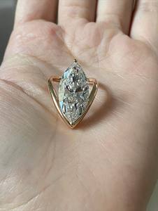Anillo de lujo con corte marquesa, solitario, de oro macizo de 14k, con diamante moissanita, banda abierta, anillo llamativo para mujer, joyería personalizada para ella. - Product Image 2