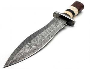 Couteau utilitaire à lame fixe en acier Damas forgé à la main, manche en os de chameau et bois de rose, lame Drop Point 25,4 cm - Product Image 3