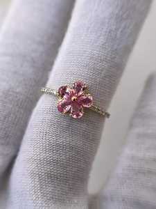 แหวนพลอยสีชมพูรูปทรงลูกแพร์ ดีไซน์วินเทจ เงินแท้ 925 ชุบทอง 14K แหวนหมั้นพลอยสีชมพู - Product Image 4