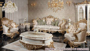 Juego de Sofás de Salón de Estilo Tradicional Premium en Dorado, Muebles de Madera de Teca Antiguos Tallados a Mano, Clásicos y de Lujo, Reino Unido - Product Image 5