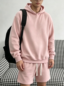 Ensemble de sweat-shirts à capuche rose pour homme, couleur unie, en tissu molletonné français, vêtements d'automne décontractés - Product Image 3