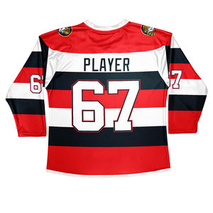 Maillot de hockey sur glace Rochester Wranglers bleu, blanc, rouge, sublimation, polyester respirant, nom de l'équipe, fermeture à nouer - Product Image 6