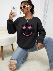 Sudadera con Capucha para Mujer, Nueva, de Alta Calidad, con Estampado de Leopardo, Cara Sonriente y Corazón, Sudadera Suave para Otoño, Sudadera Cálida para Mujer, Estilo Urbano - Product Image 2