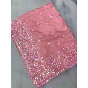 FANCY ORGANZA BORDADO PIEDRA TRABAJO SAREE CON BLUSA DESCOSADA ROSA - Product Image 1