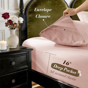 100% Linen Woven Modern Grade 4-Piece Bed <b>Sheet</b> <b>Set</b> Pink Color 100TC Solid Pattern Eco-Friendly All-Season - Product Image 4