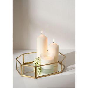 Luxury Gold Metal Glass Octagon Decorative Tray <b>Mirror</b> Base Candle Holder Perfume Organizer <b>Table</b> <b>Top</b> Home Decor Serving Tray - Product Image 1