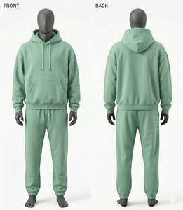 Ensemble de survêtement pour homme en molleton vert sauge, sweat-shirt oversize et pantalon de jogging, vêtements de sport - Product Image 1