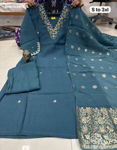 Hermosa Colección de Kurti-Pantalón Largo Recto de Seda Muslin con Detalles Hechos a Mano y Dupatta Banarasi, Exportador de Moda Femenina - Product Image 4