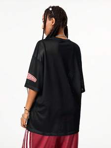Maillot de football américain en maille pour femme, coupe oversize, manches courtes, style streetwear, haut de sport, numéro personnalisé, fournisseur OEM, usine - Product Image 2