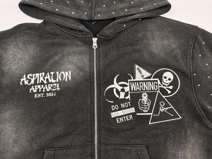 Sweat à capuche surdimensionné personnalisé pour homme, en coton épais 100 %, à manches longues, uni, pour l'automne, avec strass et cordon de serrage, effet délavé à l'acide - Product Image 5