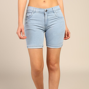Shorts de Mezclilla de Color con Ribete de Encaje Floral Transpirable de Alta Calidad al por Mayor para Mujer, 100% Algodón, Corte Ajustado, Cintura Elástica - Product Image 4