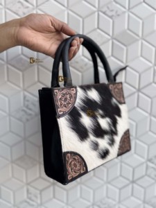 Western Pattern Cowhide Leather Shoulder Bag Hand Tooled Real Leather Gypsy Boho Vintage <b>Small</b> Size Handmade Handbag - Product Image 2