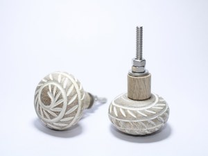 Hand-Carved Whitewashed Wood Cabinet <b>Knobs</b> | Floral Spiral Engraved <b>Furniture</b> Pulls | Decorative Mango Wood Drawer <b>Handles</b> for B - Product Image 3