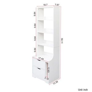 Bookshelf Nightstand with <b>2</b> <b>Storage</b> <b>Drawers</b> for Bedroom - Product Image 3