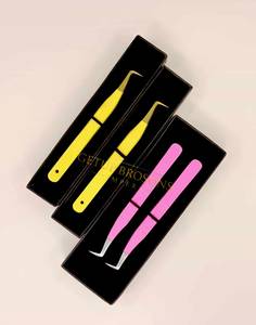 แหนบปลายแหลมเคลือบสีชมพู/เหลือง 90 องศา พร้อมปลายสีทอง ป้องกันไฟฟ้าสถิตย์ ทนทาน สำหรับต่อขนตา - Product Image 6