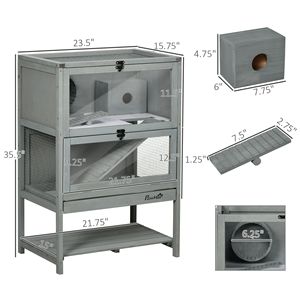 Casetta Classica in Legno di Abete a 2 Piani per Animali Domestici di Piccola Taglia - Grigia, da Interno, in Abete Massiccio - Product Image 3