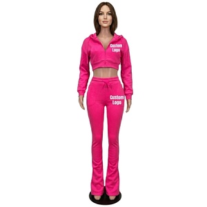 Custom Logo OEM Service Workout <b>Set</b> Personalized Logo Zip up Yoga Flared Pants Matching Loungewear Clothing Two Piece Suit - Product Image 1