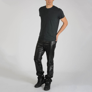 Pantalones de Cuero Genuino de Cordero Hechos a Medida a Precio Económico para Hombre, Impermeables, de Invierno, con Cinco Bolsillos, Negros - Product Image 5