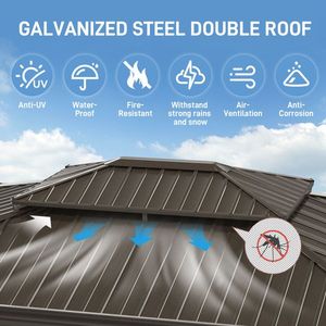 Gazebo Moderno 3x3,6m Impermeabile con Struttura in Metallo e Tetto Rigido a Doppia Falda per Esterni, Cortili, Ville e Parchi - Portatile - Product Image 6