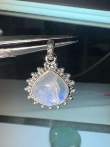 925 Sterling Silver Vintage Bohemian Water <b>Drop</b> <b>Rainbow</b> Moonstone Pendant Solitaire Bezel Setting Unisex Everyday Wear Gigli - Product Image 5