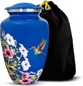 Urna Funeraria de Metal Azul con Grabado de Diseño Floral Plateado y Libélula, Urna Conmemorativa Ecológica y Duradera - Product Image 6