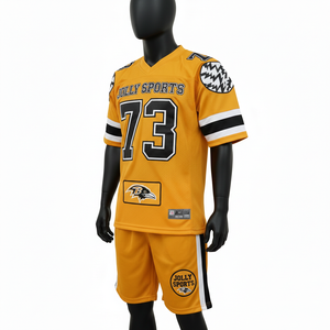 Ensemble short et maillot de football pour homme, tissu léger en polyester mesh 180 GSM, jaune et noir, logo en twill, ensemble court pour homme - Product Image 4