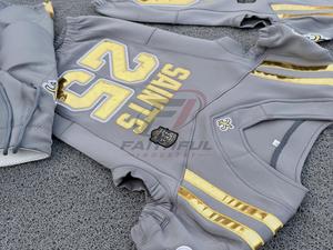 Ensemble de maillots de football américain Saints gris et or, sublimé, manches courtes, nom d'équipe personnalisé, fusion sans couture, évacuation de l'humidité, 100% - Product Image 2