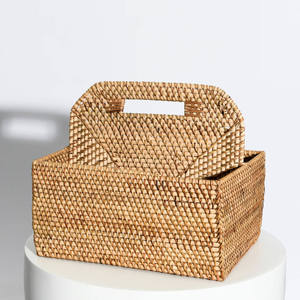 Cesta rústica de mimbre tejida a mano para utensilios de cocina, organizador de cubiertos, soporte para botellas de vino - Product Image 1