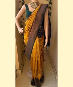Sari en soie Litchi RICH LOOK avec broderie, chemisier non cousu, tenue de fête, prix de gros, vêtement ethnique multicolore - Product Image 4