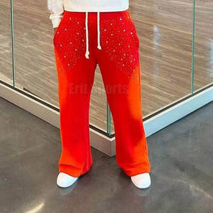 Hot Sale Men Casual <b>Sparkly</b> Rhinestone <b>Flare</b> Pants Mid Waist Slim Fit 100% Cotton Canvas Street Style Eco-Friendly Breathable - Product Image 3