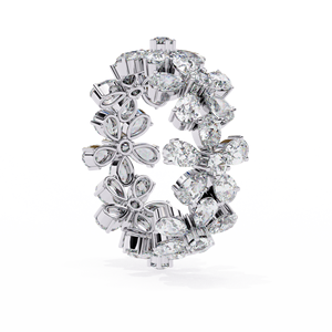 Bague de luxe pour femme en or massif 14K 18K, forme fleur et poire, avec diamants de laboratoire, bague florale entièrement sertie de diamants - Product Image 5