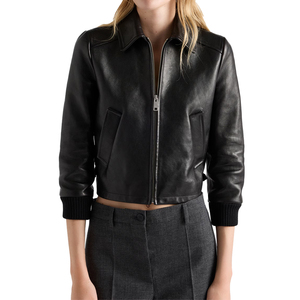 Women's Buffalo <b>Leather</b> Blouson <b>Jacket</b> Luxury Cropped Designer <b>Leather</b> Outerwear OEM Custom <b>leather</b> top Manufacturer - Product Image 1