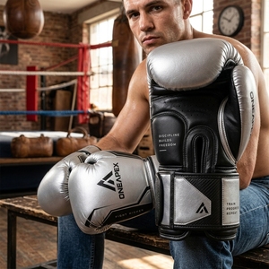 Boxing <b>Gloves</b> <b>Silver</b> Black Professional Training Fight <b>Gloves</b> Padded Boxing Custom Logo OEM Wholesale Sports <b>Glove</b> - Product Image 5