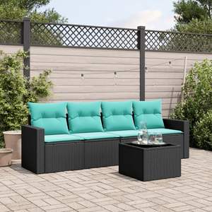 Juego de sofás de patio de ratán sintético negro de 5 piezas con cojines, elegantes muebles de exterior - Product Image 1