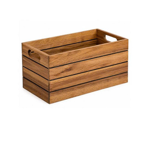 Wooden <b>Storage</b> Crate <b>Rectangle</b> With Handles Rustic Farmhouse Style Multi Purpose <b>Storage</b> <b>Basket</b> - Product Image 2