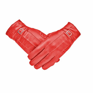 Women's <b>Red</b> Leather Driving <b>Gloves</b> with Adjustable Wrist Strap Comfortable Full Finger Style for Driving Outdoor Activities - Product Image 3