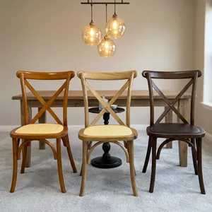 Chaise de restaurant classique à dossier croisé en velours avec structure en bois massif et assise tressée pour hôtel, usage extérieur, salon, maison, cuisine - Product Image 6