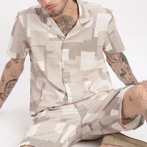 Men's Geometric Embossed 3D Printed Shirt Shorts <b>Set</b> Casual Summer Wear Breathable Quick Dry 100% Cotton <b>Knitted</b> Vintage - Product Image 5
