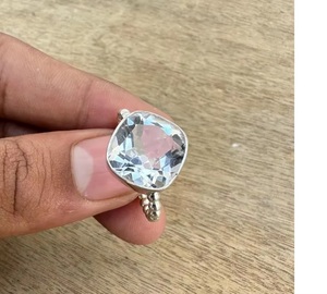 Bague en pierres précieuses en quartz clair de qualité supérieure 925 en argent sterling bijoux faits à la main bague de déclaration cadeau élégant pour elle - Product Image 5
