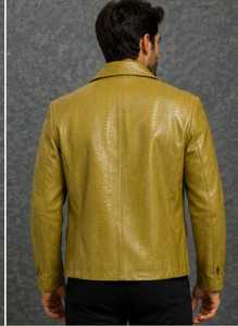 Veste en cuir Champ King Gold à motif gaufré, col rabattu, simple boutonnage, manches classiques - Product Image 3
