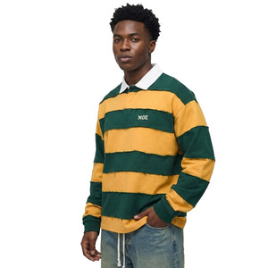 Oversized Horizontal Stripe Long Sleeve <b>Pullover</b> <b>Men</b> Heavyweight 120 GSM Cotton Breathable Streetwear Custom Apparel Supplier - Product Image 4