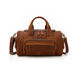 Men's Genuine Leather Duffle Bag with Multiple Compartments and Top Handle for Travel - Product Image 1